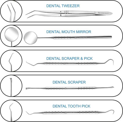 Dental Hygiene Kit - Calculus & Plaque Remover Dental Tool Set - Stainless Steel Tarter Scraper, Tooth Pick, and Mouth Mirror Dentist Instrument Set for Teeth Cleaning in Saudi Arabia