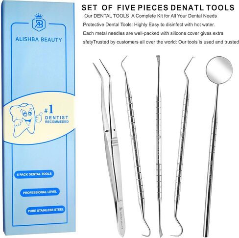 Dental Hygiene Kit - Calculus & Plaque Remover Dental Tool Set - Stainless Steel Tarter Scraper, Tooth Pick, and Mouth Mirror Dentist Instrument Set for Teeth Cleaning in Saudi Arabia