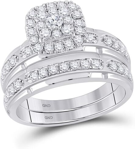 10k White Gold Diamond Cross on Side Mens And Ladies Couple His & Hers Trio 3 Three Ring Bridal Matching Engagement Wedding Ring Band Set White Gold (0.15 cttw.) - Please use drop down menu to select your desired ring sizes in Saudi Arabia