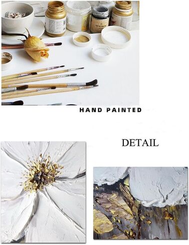 Generic 3PCS Gold Frame Floral Wall Art for Living Room,Hand-Painted Flower Canvas Oil Painting for Bedroom, Modern Wall Pictures for Offiice Ready to Hang 28x60inches, White,Gold,Grey in Saudi Arabia