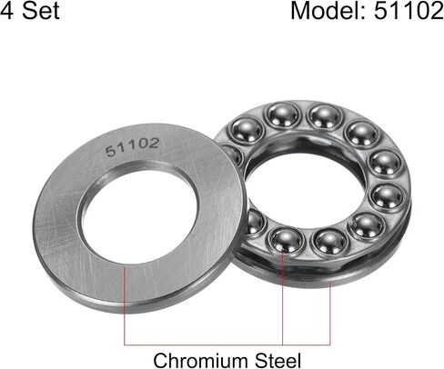 uxcell 4 Set 51102 Thrust Ball Bearings 15mm x 28mm x 9mm Plane Axial Ball Bearing Single Row Roller, Chrome Steel Good Performance (ABEC3) in Saudi Arabia
