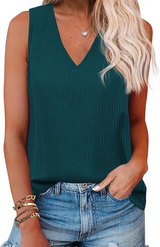 Zeagoo بلايز بلا أكمام للنساء الخامس الرقبة محكم كامي تانك القمم عادية بروتيل البلوزات الصيف الأساسية تانك قميص in Kuwait