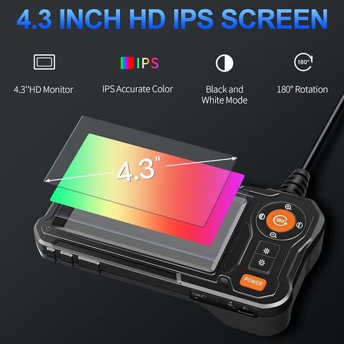 Endoscope Camera with Light - 4.3" LCD Screen Inspection Camera | IP67 Waterproof Borescope with 8 Adjustable LED Lights | HD 1080P Endoscope Camera with 16.5ft Semi-Rigid Cord Gadgets for Men in Kuwait