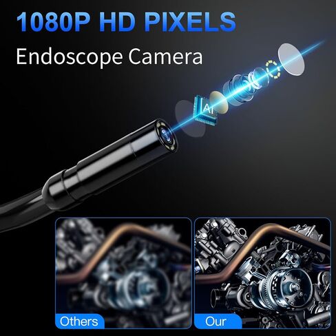 Endoscope Camera with Light - 4.3" LCD Screen Inspection Camera | IP67 Waterproof Borescope with 8 Adjustable LED Lights | HD 1080P Endoscope Camera with 16.5ft Semi-Rigid Cord Gadgets for Men in Kuwait