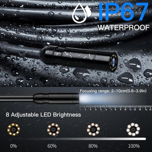 Endoscope Camera with Light - 4.3" LCD Screen Inspection Camera | IP67 Waterproof Borescope with 8 Adjustable LED Lights | HD 1080P Endoscope Camera with 16.5ft Semi-Rigid Cord Gadgets for Men in Kuwait