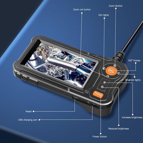Endoscope Camera with Light - 4.3" LCD Screen Inspection Camera | IP67 Waterproof Borescope with 8 Adjustable LED Lights | HD 1080P Endoscope Camera with 16.5ft Semi-Rigid Cord Gadgets for Men in Kuwait
