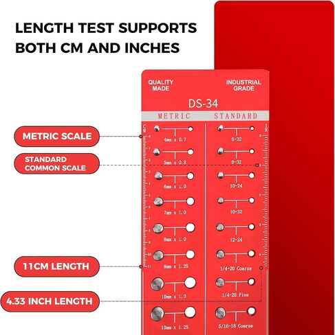Nut and Bolt Thread Checker，ADAJOEL Bolt Size and Thread Gauge with 19 English and 15 Metric Sizes, 8 Drill Sizes Identibolt Made of Aluminum Alloy,with 2 Small Screw Storage Bags. in Saudi Arabia