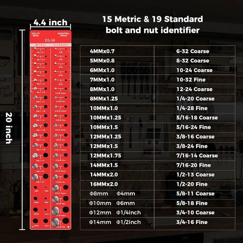 Nut and Bolt Thread Checker，ADAJOEL Bolt Size and Thread Gauge with 19 English and 15 Metric Sizes, 8 Drill Sizes Identibolt Made of Aluminum Alloy,with 2 Small Screw Storage Bags. in Saudi Arabia
