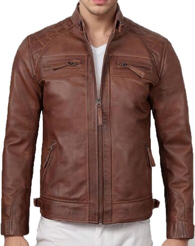 DECIMAL Men's Black Genuine Lambskin Leather Biker Jacket VINTAGE REAL MOTORCYCLE JACKETS FOR MEN in Saudi Arabia