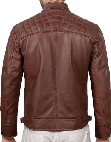 DECIMAL Men's Black Genuine Lambskin Leather Biker Jacket VINTAGE REAL MOTORCYCLE JACKETS FOR MEN in Saudi Arabia