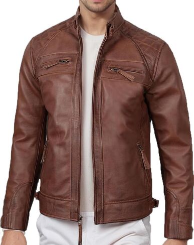 DECIMAL Men's Black Genuine Lambskin Leather Biker Jacket VINTAGE REAL MOTORCYCLE JACKETS FOR MEN in Saudi Arabia