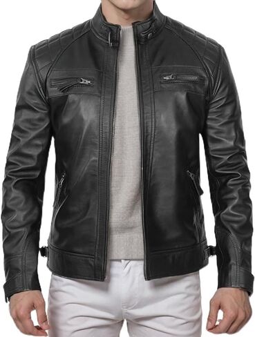 DECIMAL Men's Black Genuine Lambskin Leather Biker Jacket VINTAGE REAL MOTORCYCLE JACKETS FOR MEN in Saudi Arabia