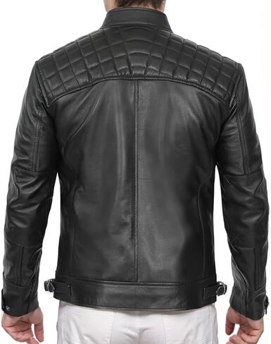DECIMAL Men's Black Genuine Lambskin Leather Biker Jacket VINTAGE REAL MOTORCYCLE JACKETS FOR MEN in Saudi Arabia