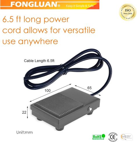 مفتاح قدم عالي التحمل، مفتاح دواسة قدم مؤقت 250VAC 10A SPDT 1NO 1NC مع كابل 6 أقدام للتحكم في آلة النجارة in Kuwait