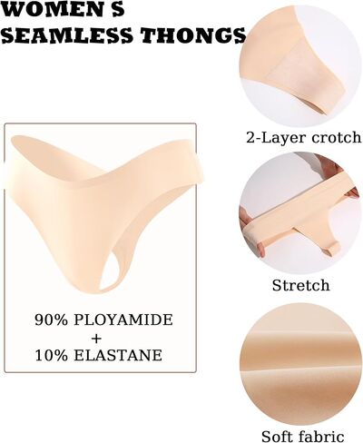 FINETOO Seamless Thongs for Women Sexy No Show Panties Invisible V-waisted Stretch Ladies Underwear 6 Pack (XS-XL) in Saudi Arabia