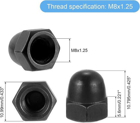 uxcell M8x1.25 Acorn Cap Nuts, 50Pcs Carbon Steel Dome Cap Head Acorn Nut Hardware Nuts for Bolt Cover Zinc Plating, Black in Saudi Arabia