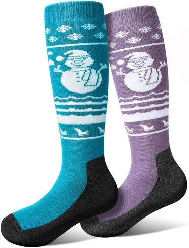 WASOTO Kids Ski Socks (2 Pair/3 Pair) OTC Thermal Thick Snow Socks for Boys Girls Toddler Skiing Skating Snowboarding in Kuwait