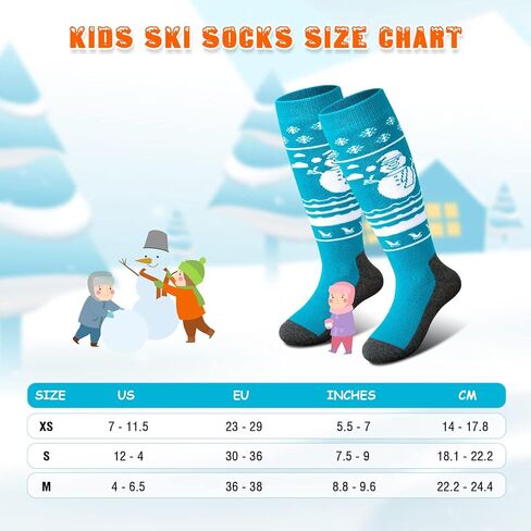 WASOTO Kids Ski Socks (2 Pair/3 Pair) OTC Thermal Thick Snow Socks for Boys Girls Toddler Skiing Skating Snowboarding in Kuwait