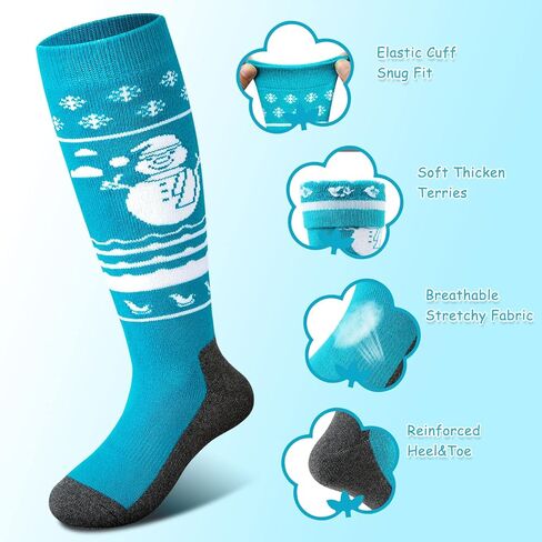 WASOTO Kids Ski Socks (2 Pair/3 Pair) OTC Thermal Thick Snow Socks for Boys Girls Toddler Skiing Skating Snowboarding in Kuwait