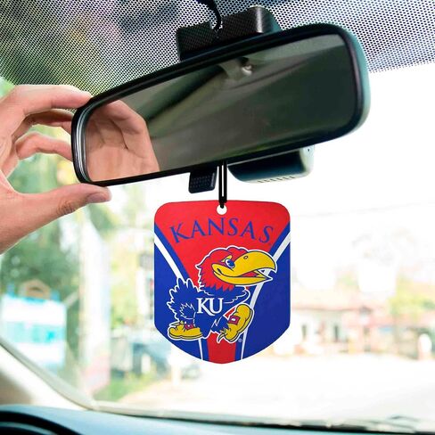 FANMATS 61615 NCAA Kansas Jayhawks معطر هواء معلق للسيارة، عبوتان، رائحة ثلج أسود، مزيل للرائحة، تصميم درع مع شعار الفريق in Saudi Arabia