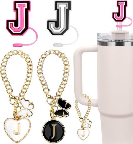 4PCS Compatible with Stanley Cup Accessories, 2PCS 0.4"/10MM Straw Cover Cap for Stanley Cup and 2PCS Butterfly Letter Charms for Stanley Cups 30&40 Oz, Straw Toppers for Stanley Cups (Letter J) in Saudi Arabia