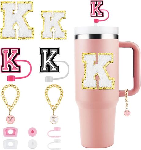 12 Pcs Cup Accessories Set for Stanley Cup 30&40 Oz Initial Straw Cover Personalized Handle Letter Charms in Saudi Arabia