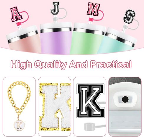 12 Pcs Cup Accessories Set for Stanley Cup 30&40 Oz Initial Straw Cover Personalized Handle Letter Charms in Saudi Arabia