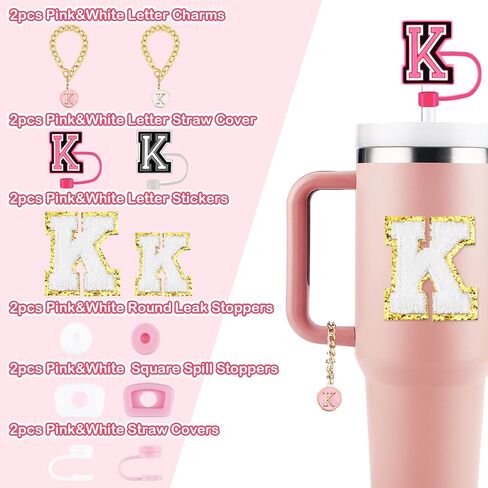 12 Pcs Cup Accessories Set for Stanley Cup 30&40 Oz Initial Straw Cover Personalized Handle Letter Charms in Saudi Arabia