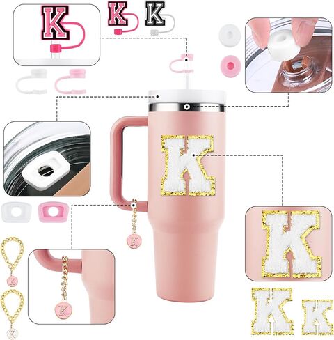 12 Pcs Cup Accessories Set for Stanley Cup 30&40 Oz Initial Straw Cover Personalized Handle Letter Charms in Saudi Arabia