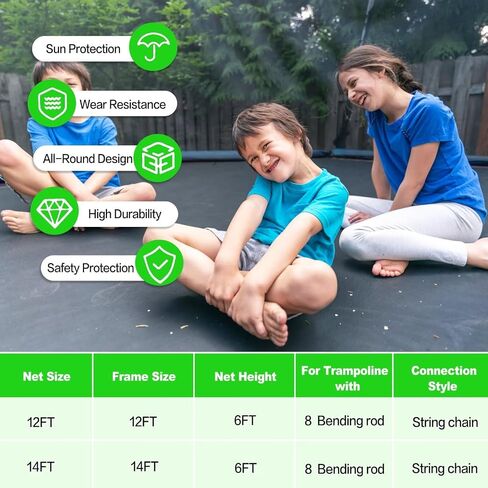 Trampoline Replacement Safety Net for 12ft, 14ft, 8 Poles Arch Trampoline, Strong, Durable, Breathable and Weatherproof Trampoline enclosures with Double-Ended Zippers and Adjustable Straps (net only) in Saudi Arabia