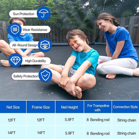 Trampoline Replacement Safety Net for 12ft, 14ft, 8 Poles Arch Trampoline, Strong, Durable, Breathable and Weatherproof Trampoline enclosures with Double-Ended Zippers and Adjustable Straps (net only) in Saudi Arabia