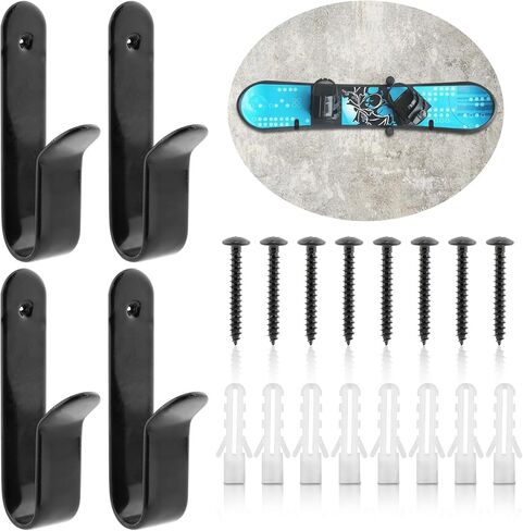 4pcs Horizontal Snowboard Wall Mount Clips, Snowboard Rack Storage Holder Metal, Snowboard Display Wall Mount for Room, Garage(Black) in Kuwait