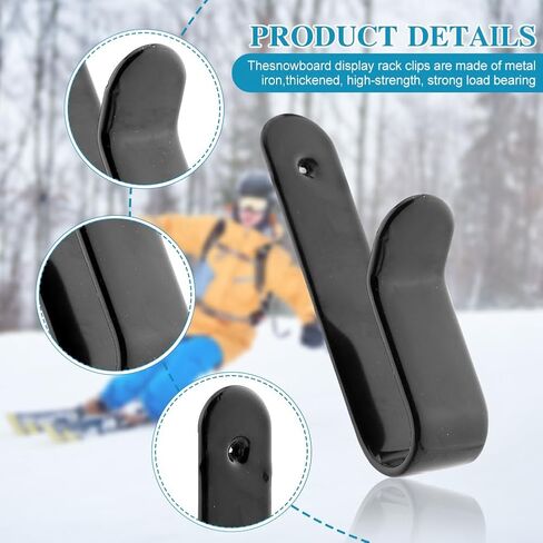 4pcs Horizontal Snowboard Wall Mount Clips, Snowboard Rack Storage Holder Metal, Snowboard Display Wall Mount for Room, Garage(Black) in Kuwait