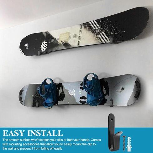 4pcs Horizontal Snowboard Wall Mount Clips, Snowboard Rack Storage Holder Metal, Snowboard Display Wall Mount for Room, Garage(Black) in Kuwait