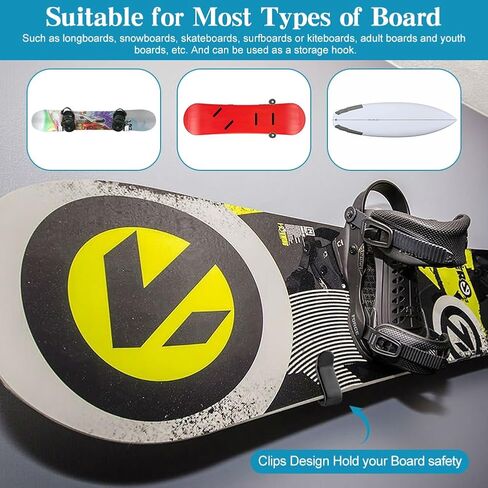 4pcs Horizontal Snowboard Wall Mount Clips, Snowboard Rack Storage Holder Metal, Snowboard Display Wall Mount for Room, Garage(Black) in Kuwait