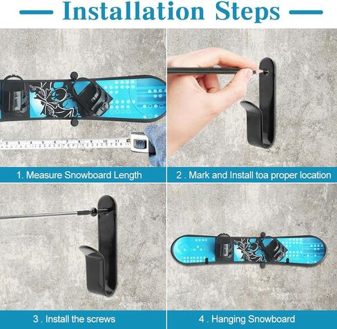 4pcs Horizontal Snowboard Wall Mount Clips, Snowboard Rack Storage Holder Metal, Snowboard Display Wall Mount for Room, Garage(Black) in Kuwait