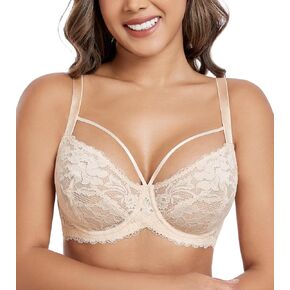 DotVol Women's Plus Size See Through Sexy Lace Bra with Strappy Underwire Everyday Bra in Kuwait