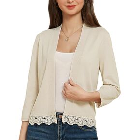 GRACE KARIN Women 3/4 Sleeve Cropped Cardigan Open Front V Neck Lace Lightweight Bolero Short Shrugs 2024