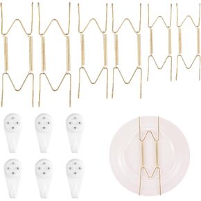 6 Pieces Plate Hangers for Wall, 6/8/10 Inch Invisible Wire Plate Hangers Display Holders with 6 Wall Hooks for 6 to 10.5 Inch Decorative Plates, Antique Plates and Arts(6/8/10 Inch)