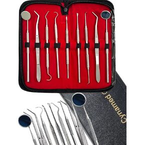 GERMAN Dental Hygiene Kit 9 Piece Dentist Tools Anti Fog Mirror Dental Scaler Tarter Scraper Dental Pick Dental Tweezers for Calculus and Tartar Removal Gum Health Teeth Cleaning
