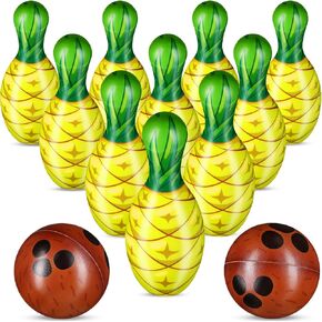 12 Pcs Pineapple Bowling Set, 10 Foam Pins and 2 Balls for Summer Hawaii Luna Party Wedding Ideas for Indoor Outdoor Activities Carnival Field Day Yard Lawn Games