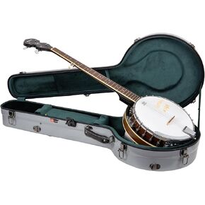 Crossrock Fiberglass Banjo Case-Fits 5-String Resonator Styles, with Interior Compartment, Backpack Straps, Hygrometer, TSA Lock-Silver (CRF2023BJSL)