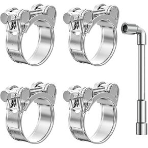 smseace 4Pcs Hose Clamps 17-19mm T bolt Hose Clamps 304 Stainless Steel T-bolt Clamp 6-sizes Heavy Duty T-bolt Hose Clamps with M8 Socket Wrenches Pipe Tube Clamps