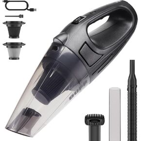 BUFF Handheld Vacuum Cordless - Portable and Rechargeable Car Vacuum Cleaner with LED Flashlight, Crevice Tool, Brush, and Storage Case for Home, Office, Car, Pets - Black