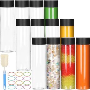 STARSIDE 12 عبوة 13.6 أونصة (400 مل) زجاجات مياه بلاستيكية قابلة لإعادة الاستخدام مع أغطية سوداء كبيرة الحجم، زجاجات حسية شفافة، زجاجات عصير فارغة مانعة للتسرب لتخزين عصير المشروبات والشاي والحليب in Kuwait