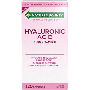 Nature's Bounty Optimal Solutions Hyaluronic Acid, Supports Glowing Skin and Immune function, with Vitamin C, 120 Capsules