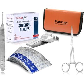 مجموعة أدوات تقشير الجلد الاحترافية مكونة من 4 قطع - مقبض مشرط من الفولاذ المقاوم للصدأ 3، مرقأة لتركيب الشفرات، مزيل الشفرات، 100 شفرة ديرمابلان in Kuwait