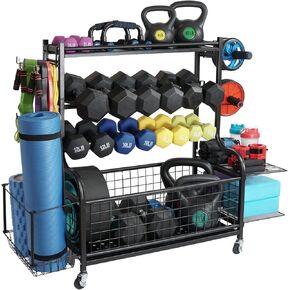 Dumbbell Rack, Heavy Duty Weight Rack for Home Gym with Extra Strong Sheet Steel Shelf and Base, Home Gym Storage Weight Rack for Home Gym Dumbbells, Kettlebell Rack, Yoga Mat Storage Rack, Weight Plate Storage