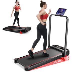 RHYTHM FUN Incline Foldable Treadmill, Walking Pad with Handle Bar 3 Level Incline, 300 Lbs Portable Treadmill for Home Office, Under Desk Compact Treadmill with LED Display Remote Control & APP