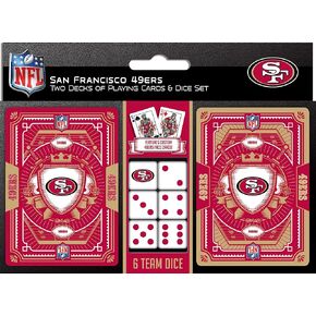 Masterpieces Game Day - NFL San Francisco 49ers 2-Pack Playing Cards & Dice Pack - Officially Licensed Set for Adults and Family